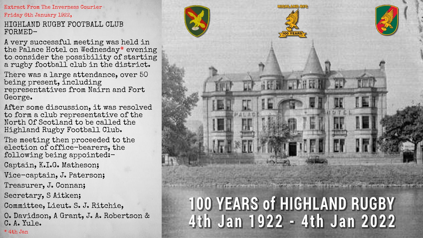 100th Anniversary Highland Rugby Football Club!