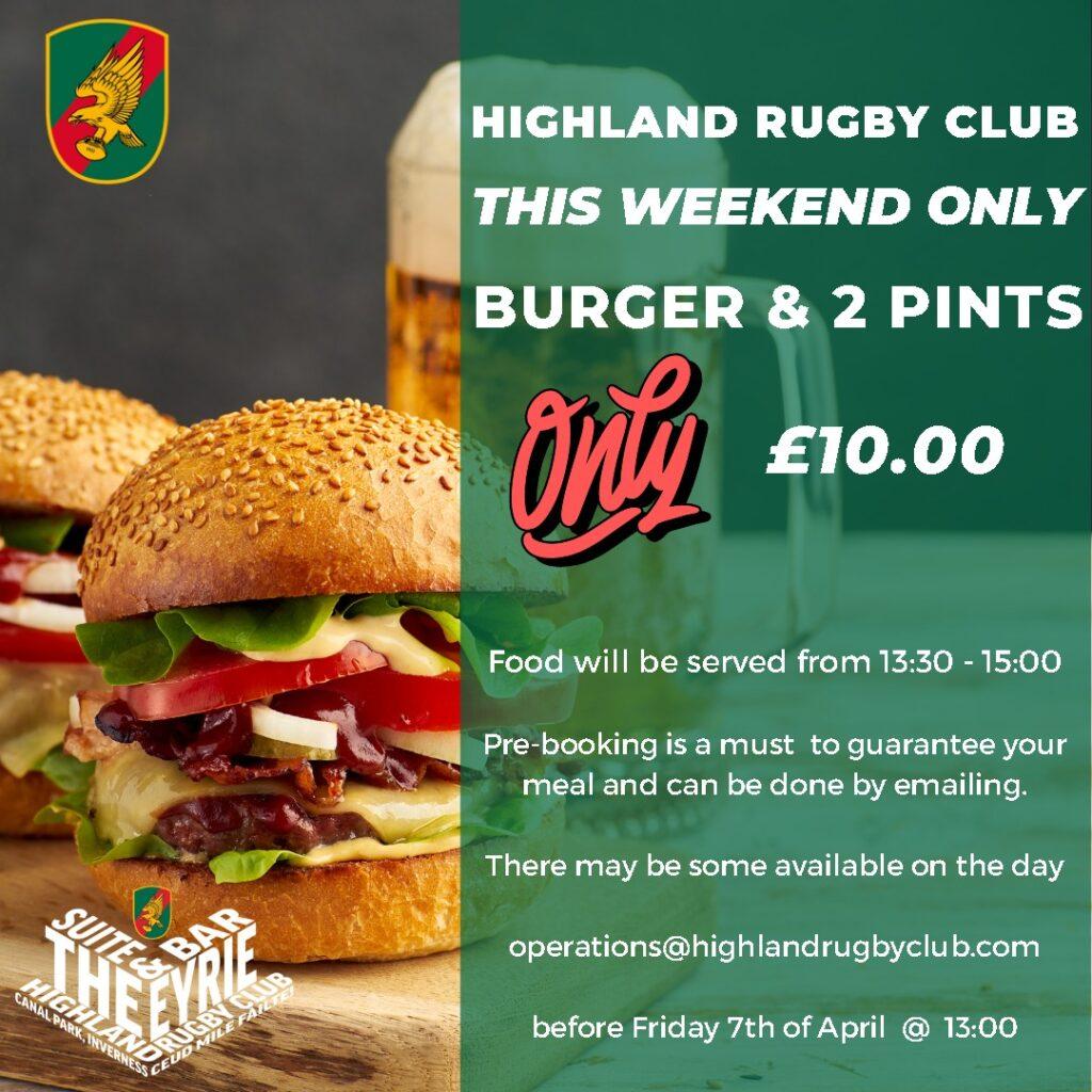 8th April Only - Burger & Pints Offer